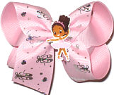 Medium Metallic Ballet Slippers and Hearts on Pink over Pink with Ballerina Miniature Double Layer Overlay Bow